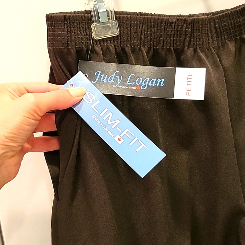 NEW Chocolate Brown Pull-On Pants, Pockets! Straight Leg, Slim Fit, PL - Picture 4 of 12